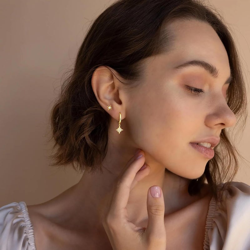 Poxtex Small Gold Huggie Hoop Earrings Set for Women Men Hypoallergenic 14K Plated Stack Cartilage Earrings, Multiple Piercing Lightweight Mini Thin Cute Dainty Trendy Jewelry Set Christmas Gifts for Women - Image 5